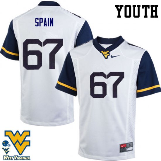 Youth West Virginia Mountaineers NCAA #67 Quinton Spain White Authentic Nike Stitched College Football Jersey MW15V68YP